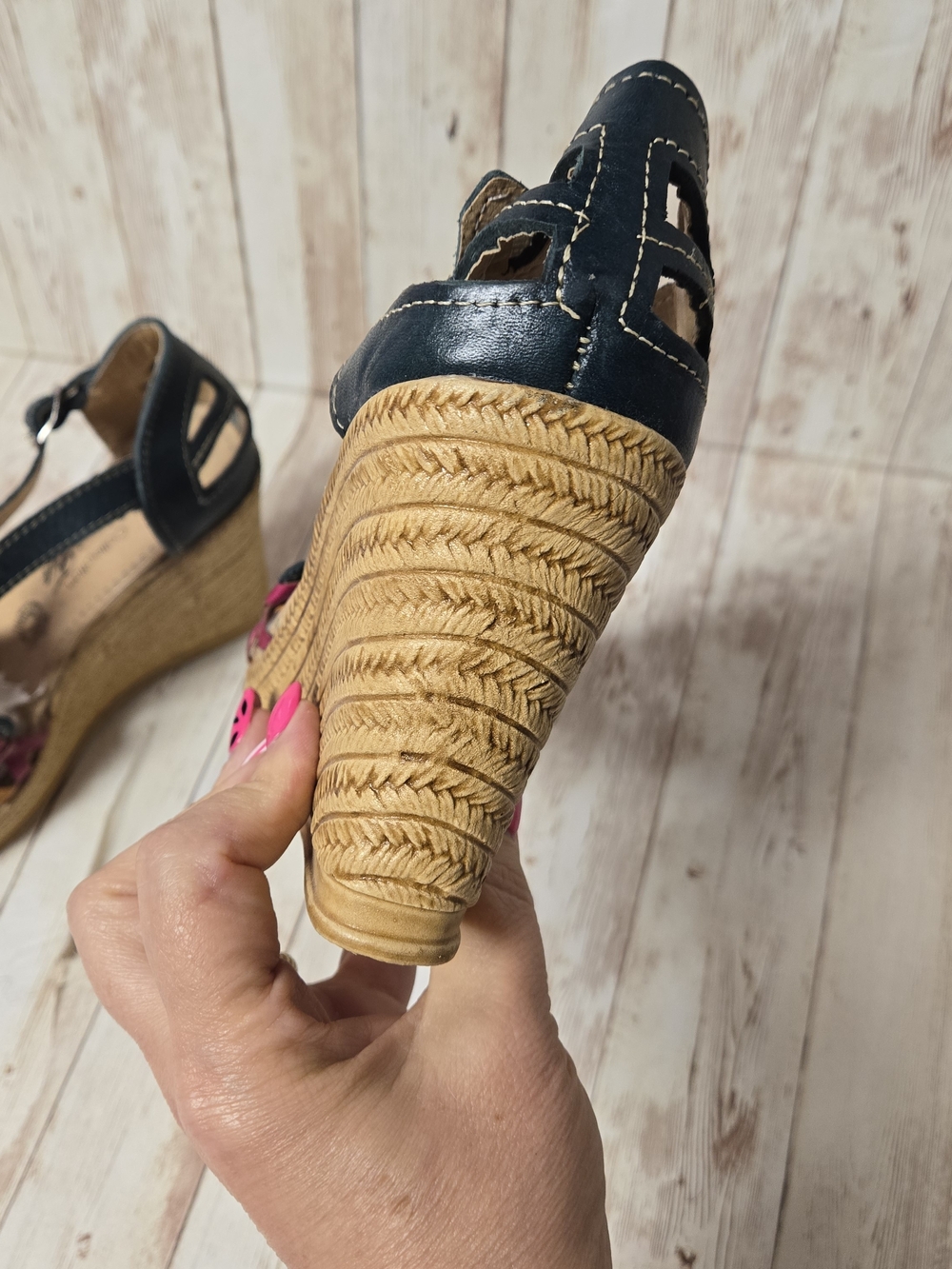 AmeriKa Collection Teal Embroidered Boho Espadrille Wedge Sandals Sz 25 (US 8) - Picture 7 of 16